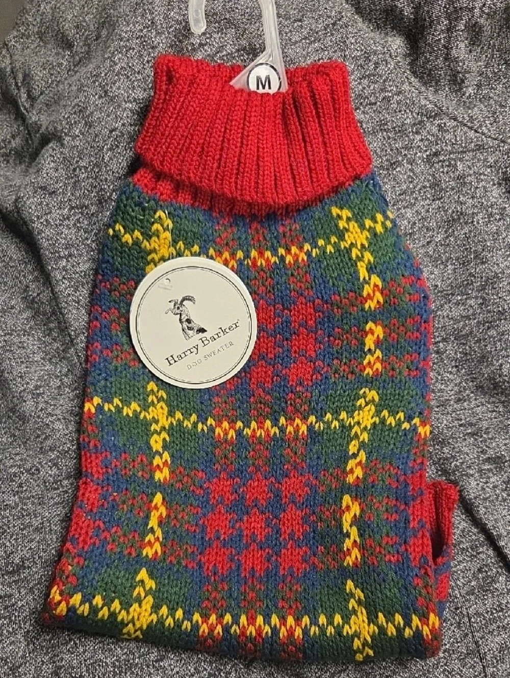Red Plaid Knit Dog Sweater with Ribbed Collar